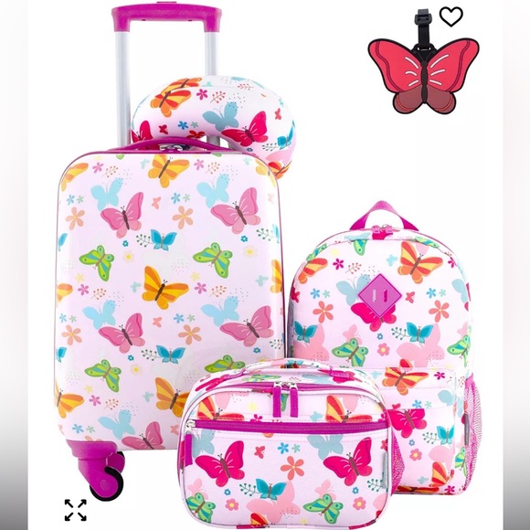 Butterfly Print Kids Luggage Set
